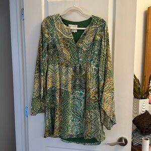 Anthropologie green pattern dress